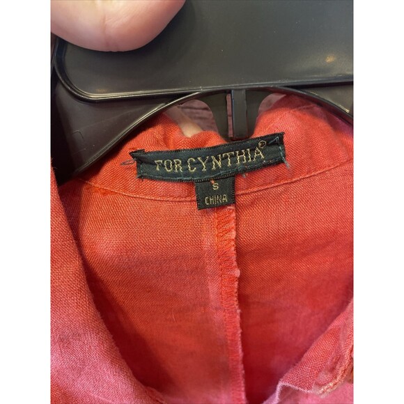 For Cynthia Linen 3/4 Sleeve Button Front Button Sleeve Shirt Red Size Small - Picture 3 of 8